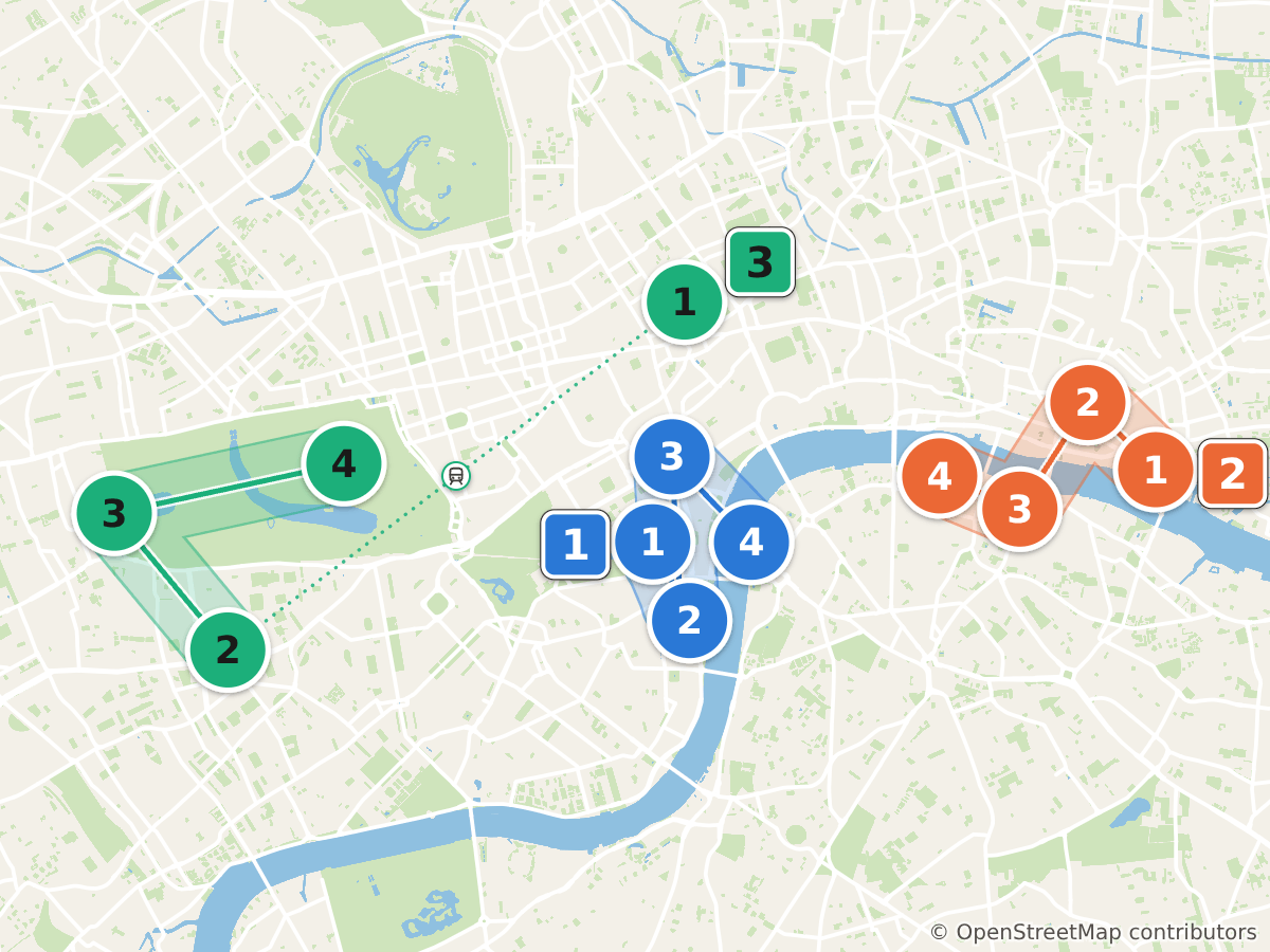 Route map: 12 stops over 3 days
