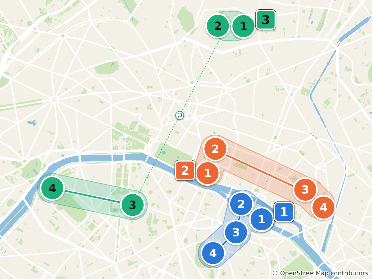 Route map: 12 stops over 3 days