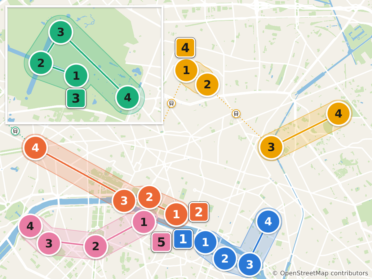 Route map: 20 stops over 5 days